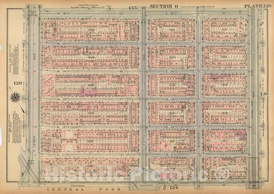 Historic Map : Land Book of the Borough of Manhattan, City of NY, Manhattan 1925 Plate 129 , Vintage Wall Art