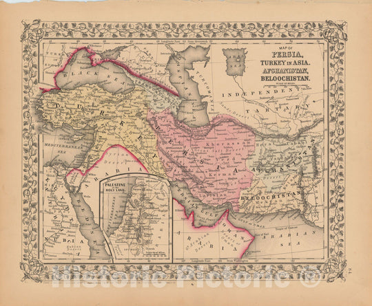 Historic Map : Persia & Turkey & Afghanistan & Palestine 1867 , New General Atlas , Vintage Wall Art