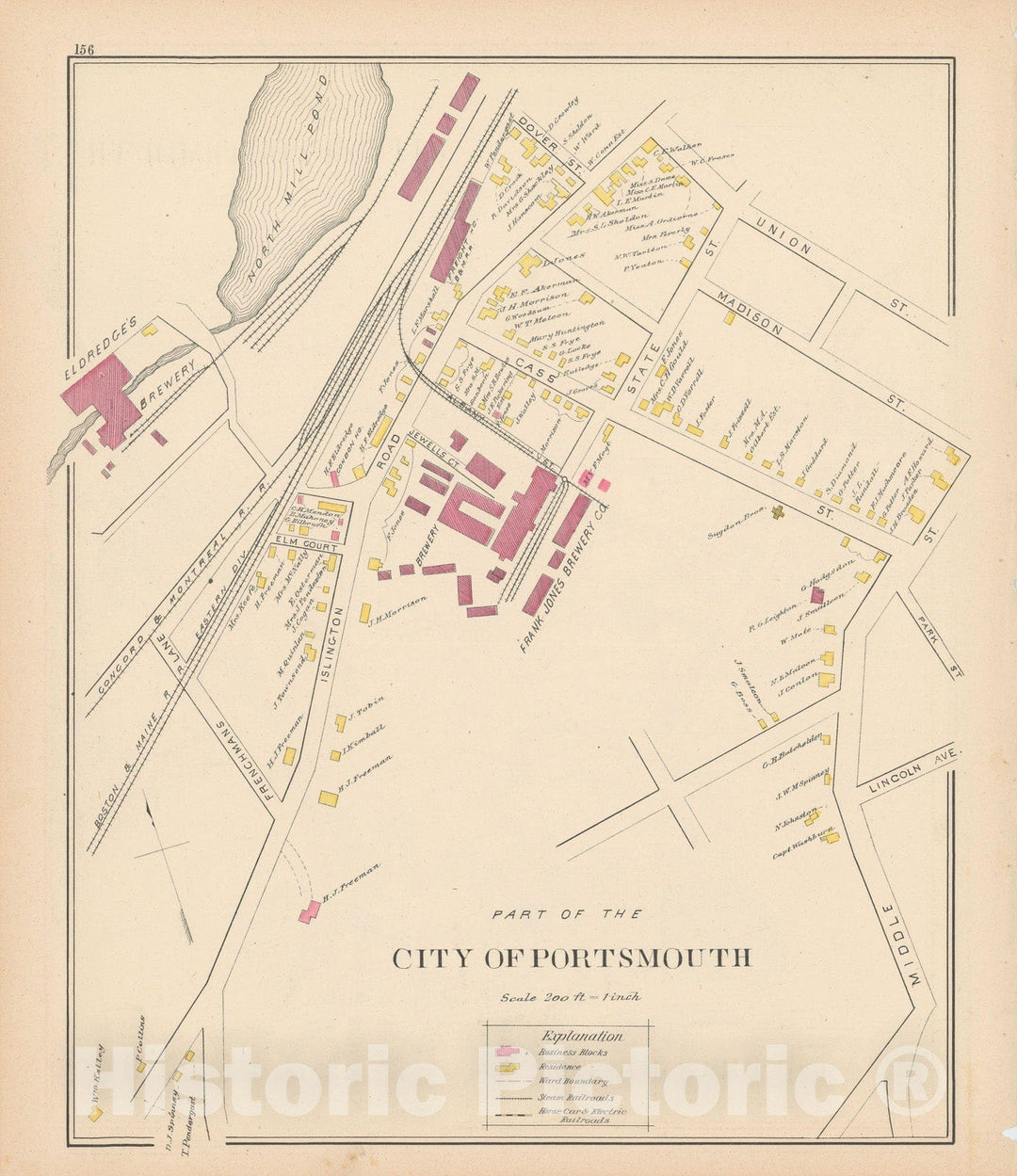 Historic Map : Portsmouth 1892 , Town and City Atlas State of New Hampshire , Vintage Wall Art