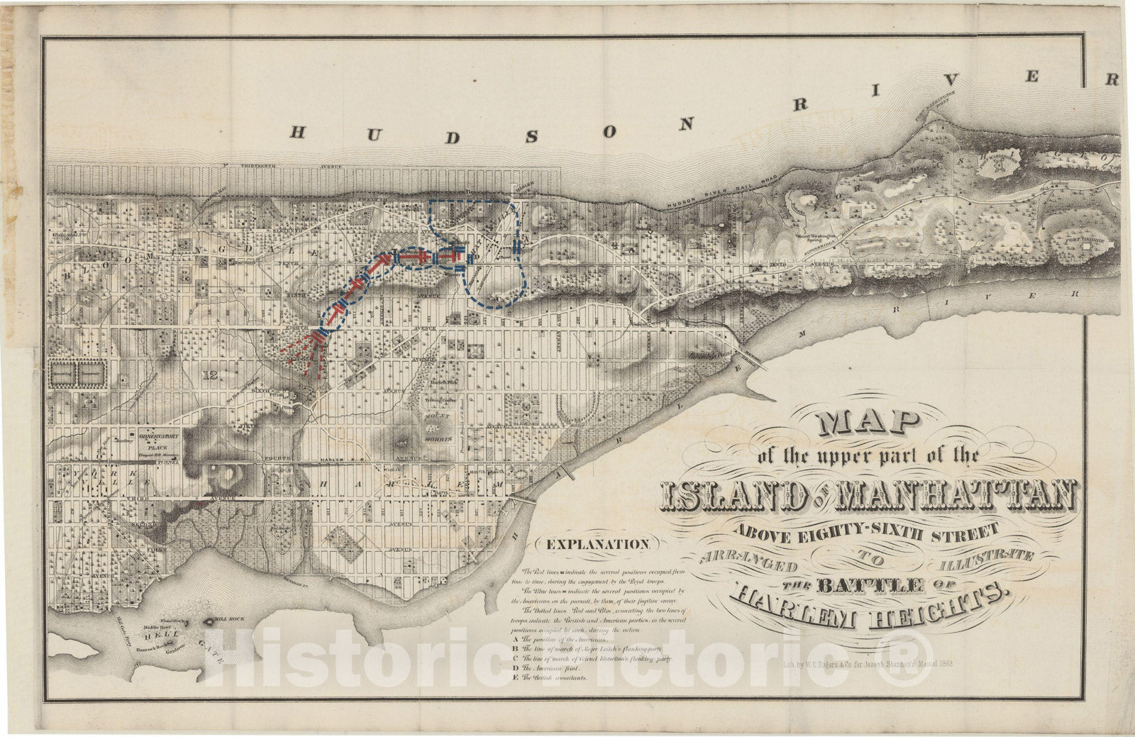 Historic Map : Manhattan & New York City 1868 , v3, Vintage Wall Art