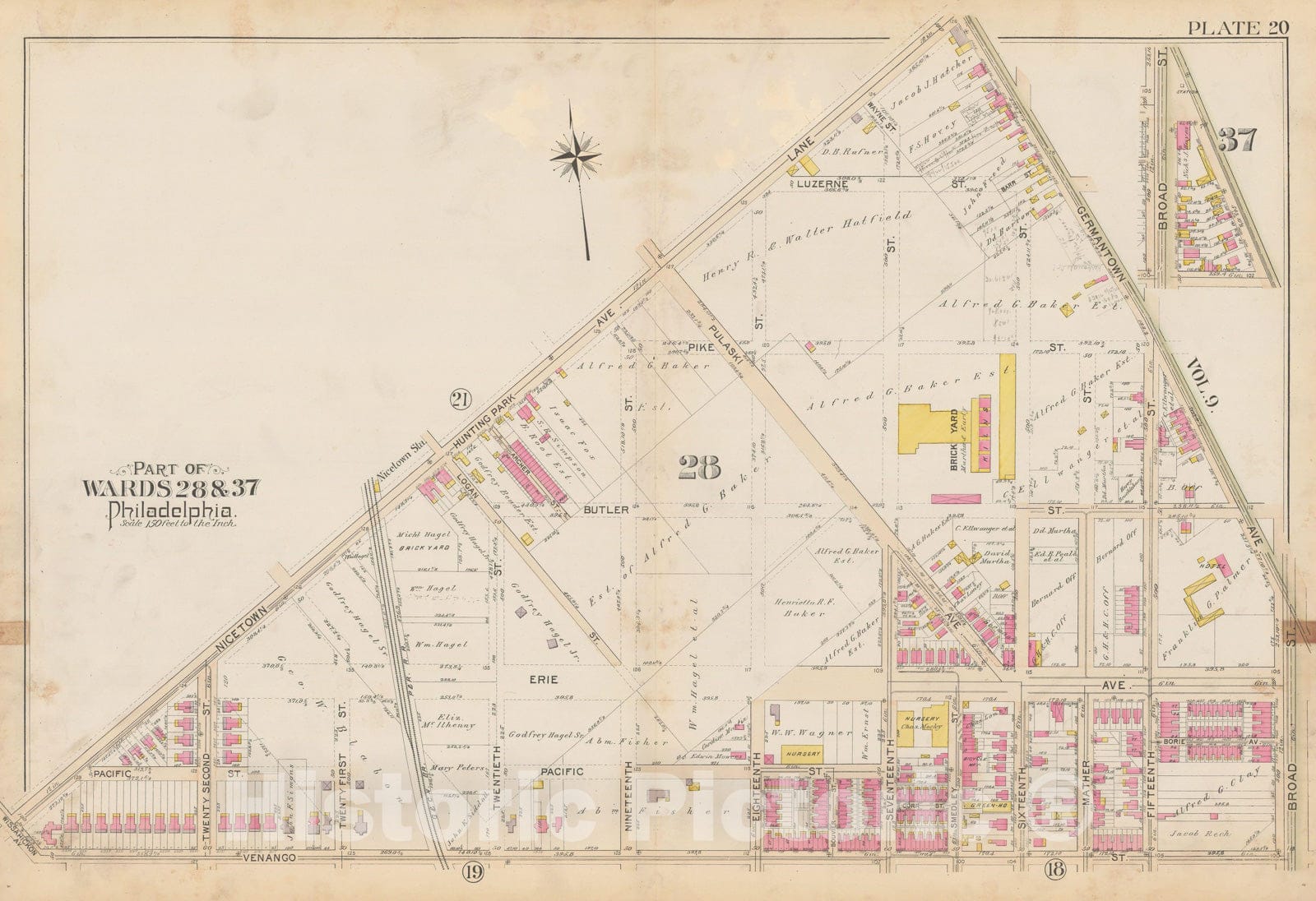 Historic Map : City of Philadelphia, 28th 32nd & 37th Wards, Vol. 6, Second Ed., Philadelphia 1894 Plate 020 , Vintage Wall Art