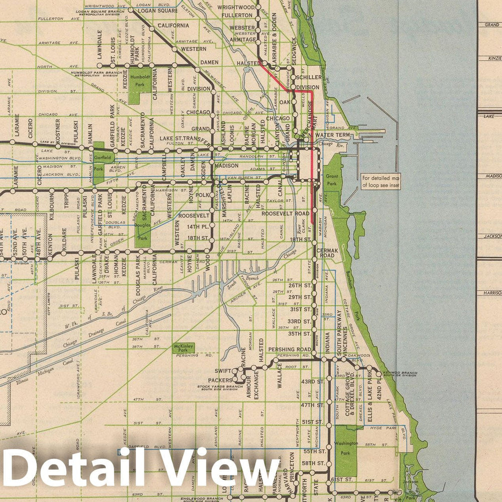 Historic Map : Chicago Transit Maps, Rapid Transit Lines 1946 Railroad Catography , Vintage Wall Art