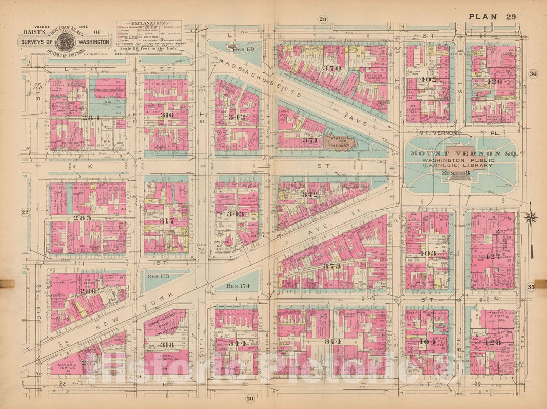 Historic Map : Atlas of Washington D.C. Volume 1 (Inner NW), Washington 1939 Plate 029 , Vintage Wall Art