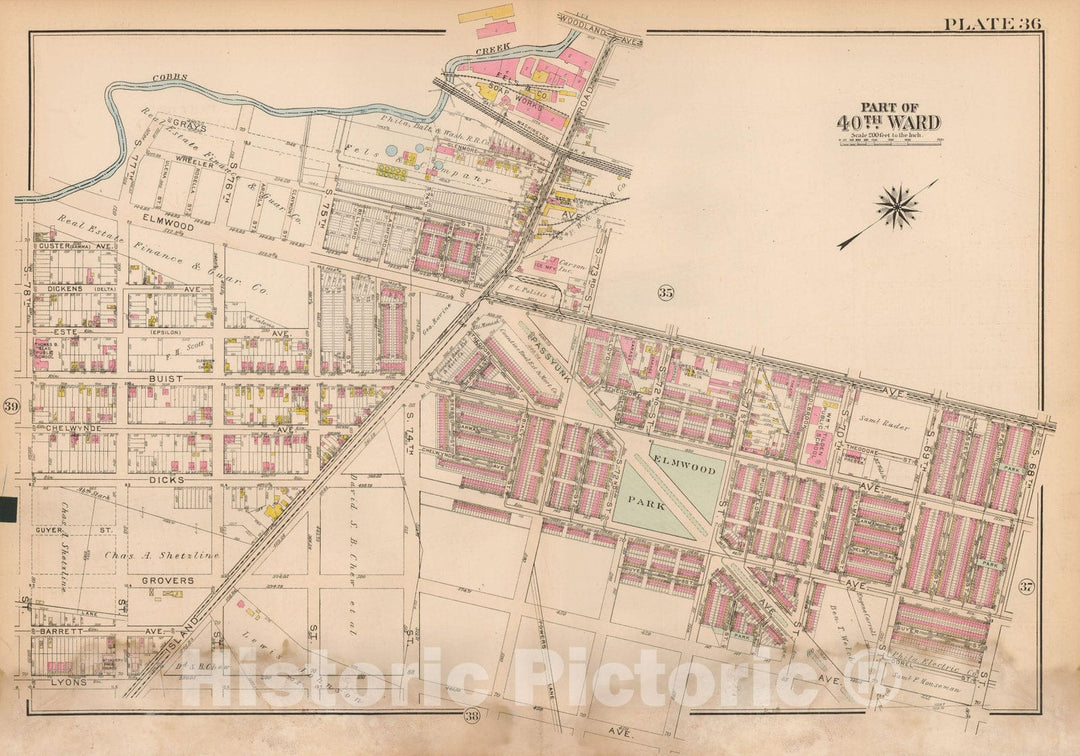 Historic Map : Atlas City of Philadelphia Wards 24,27,34,40,44&46 West Philadelphia, West Philadelphia 1927 Plate 036 , Vintage Wall Art