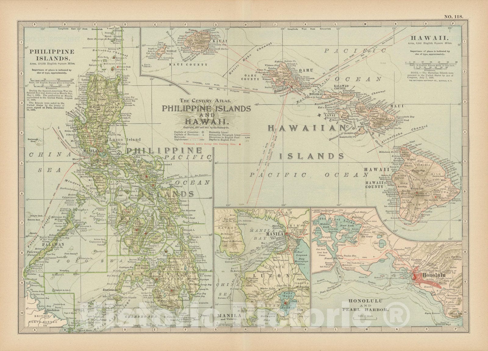 Historic Map : United States & Philippines 1914 , Century Atlas of the World, Vintage Wall Art