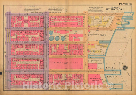 Historic Map : Atlas City of New York, Borough of Manhattan, Volume 3, 59th St to 110th St, Manhattan 1921 Plate 036 , Vintage Wall Art