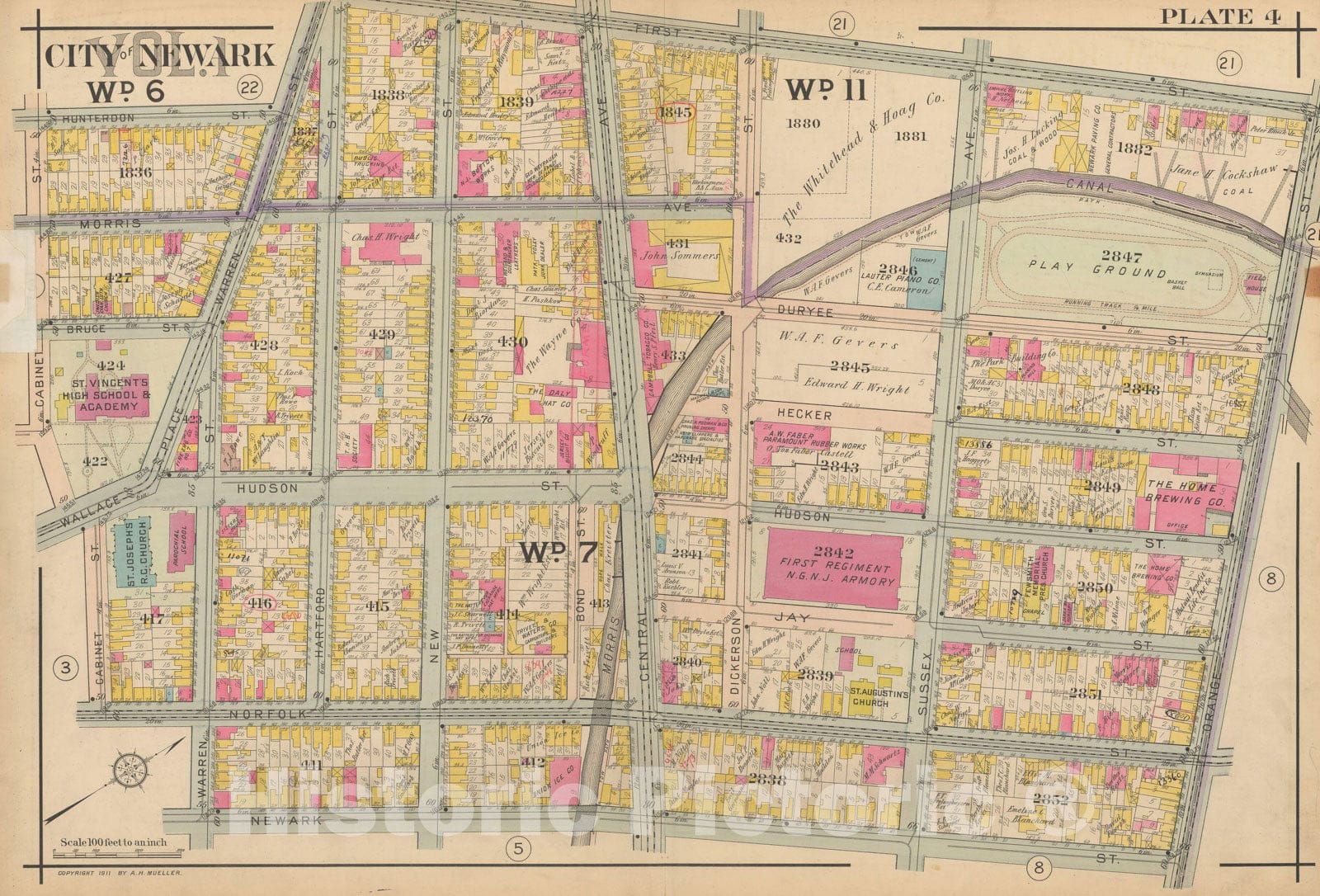 Historic Map : Atlas of Newark, Volume 1, Newark 1911 Plate 004 , Vintage Wall Art