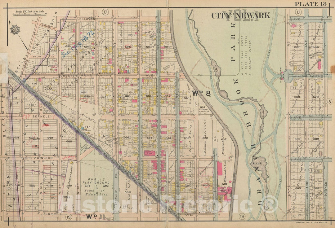 Historic Map : Atlas of Newark, Volume 1, Newark 1911 Plate 018 , Vintage Wall Art