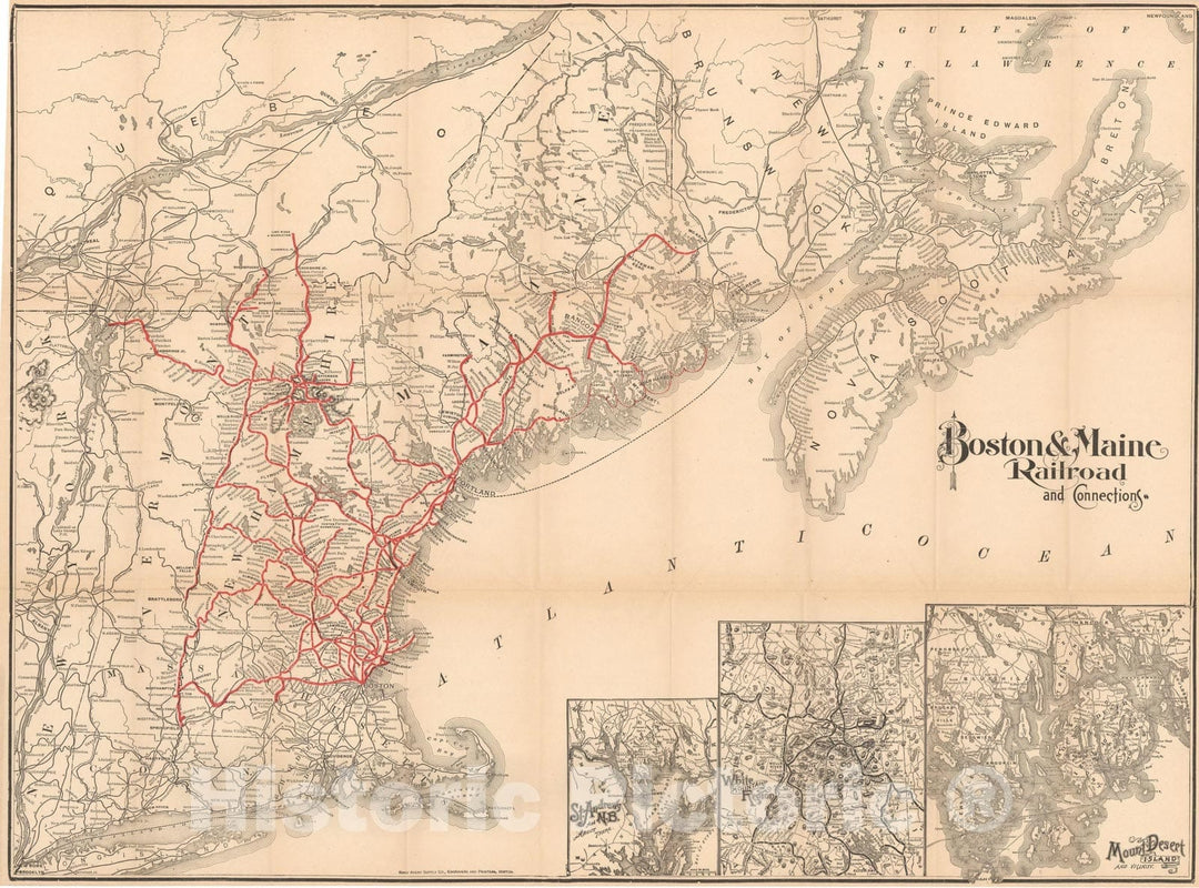 Historic Map : Boston & Maine Railroad and Connections 1897 Transit Railroad Catography , Vintage Wall Art