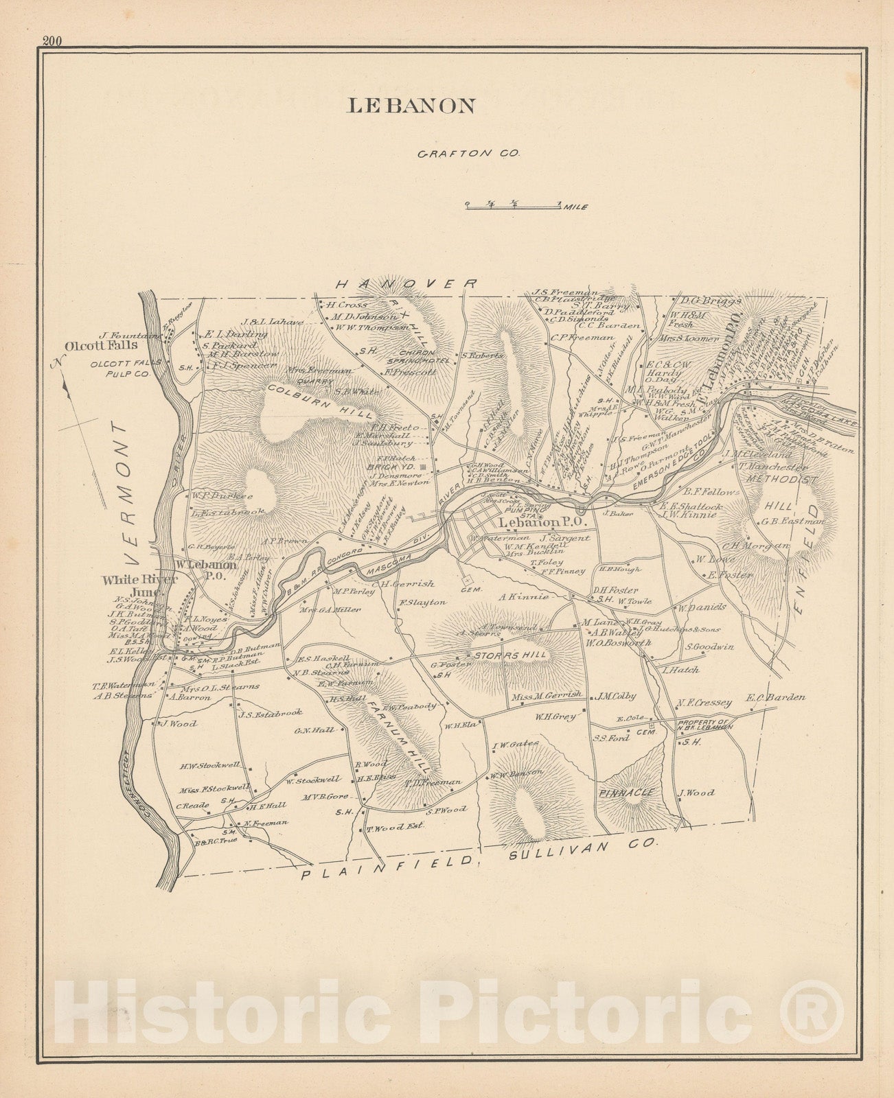 Historic Map : Lebanon 1892 , Town and City Atlas State of New Hampshire , Vintage Wall Art