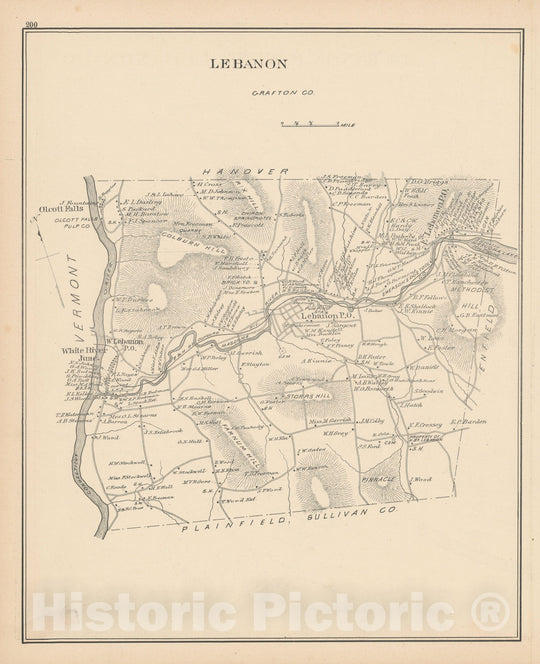 Historic Map : Lebanon 1892 , Town and City Atlas State of New Hampshire , Vintage Wall Art