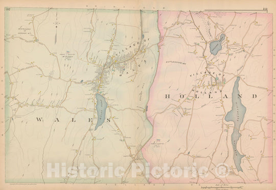 Historic Map : Atlas of Hampden County, Massachusetts, Holland & Wales 1894 , Vintage Wall Art