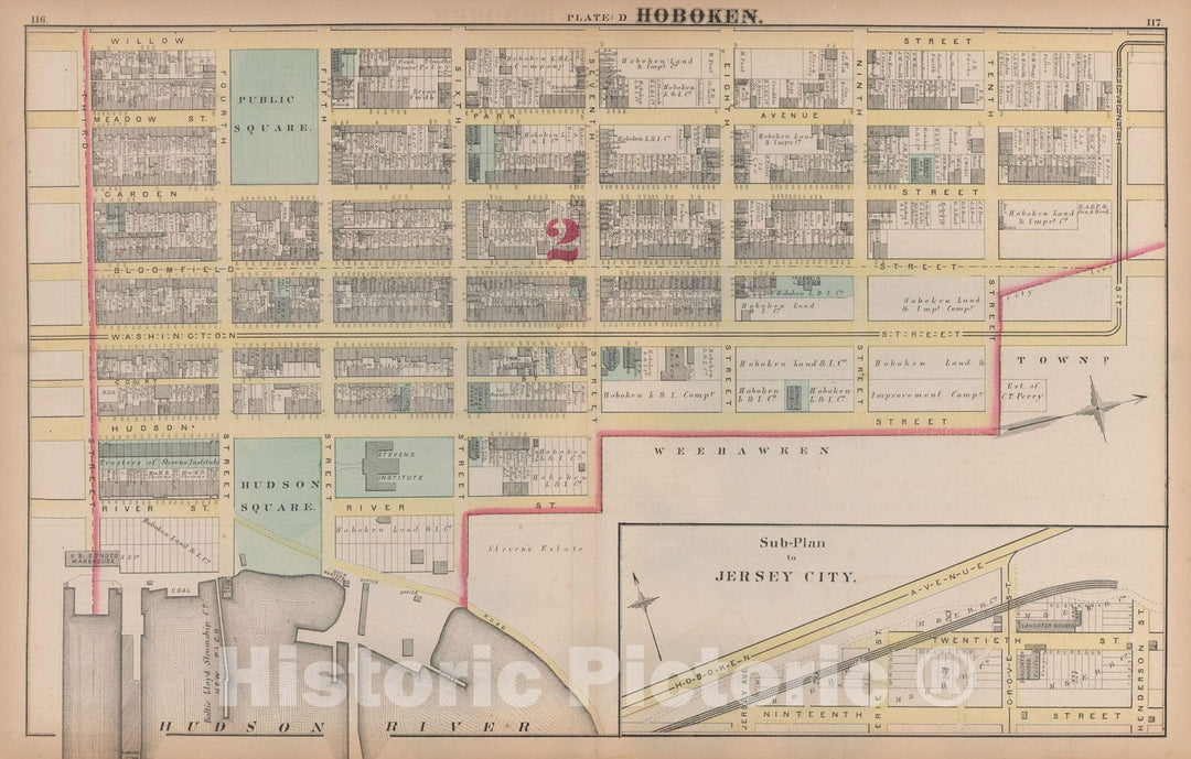 Historic Map : Combined Atlas State of New Jersey & The County of Hudson, Hoboken 1873 Plate D , Vintage Wall Art