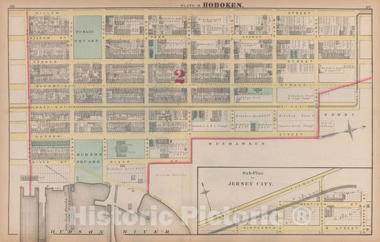 Historic Map : Combined Atlas State of New Jersey & The County of Hudson, Hoboken 1873 Plate D , Vintage Wall Art