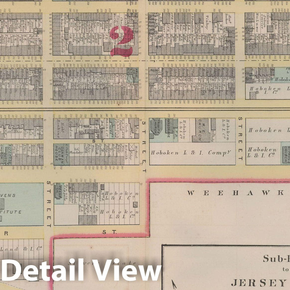 Historic Map : Combined Atlas State of New Jersey & The County of Hudson, Hoboken 1873 Plate D , Vintage Wall Art