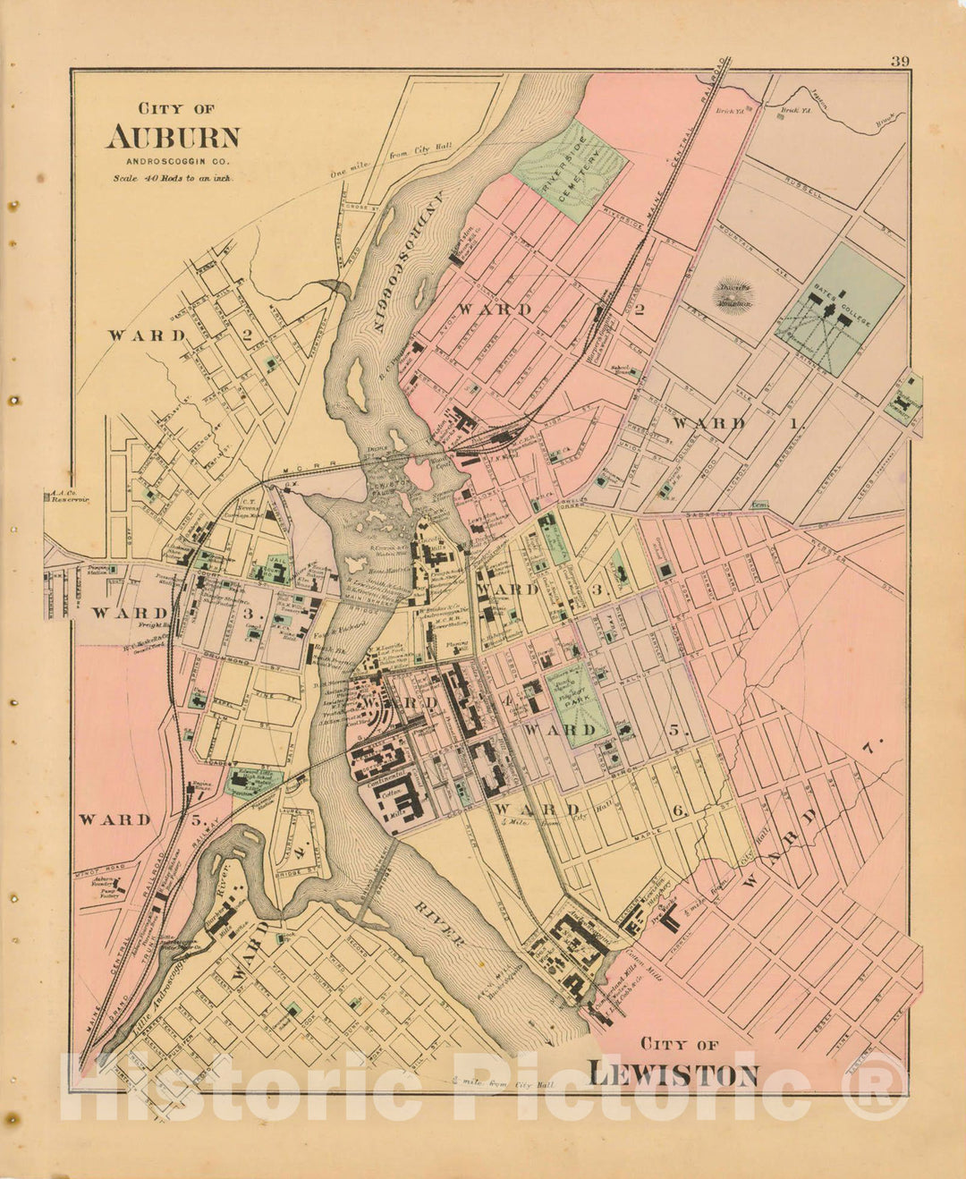 Historic Map : Atlas State of Maine, Auburn & Lewiston 1894-95 , Vintage Wall Art