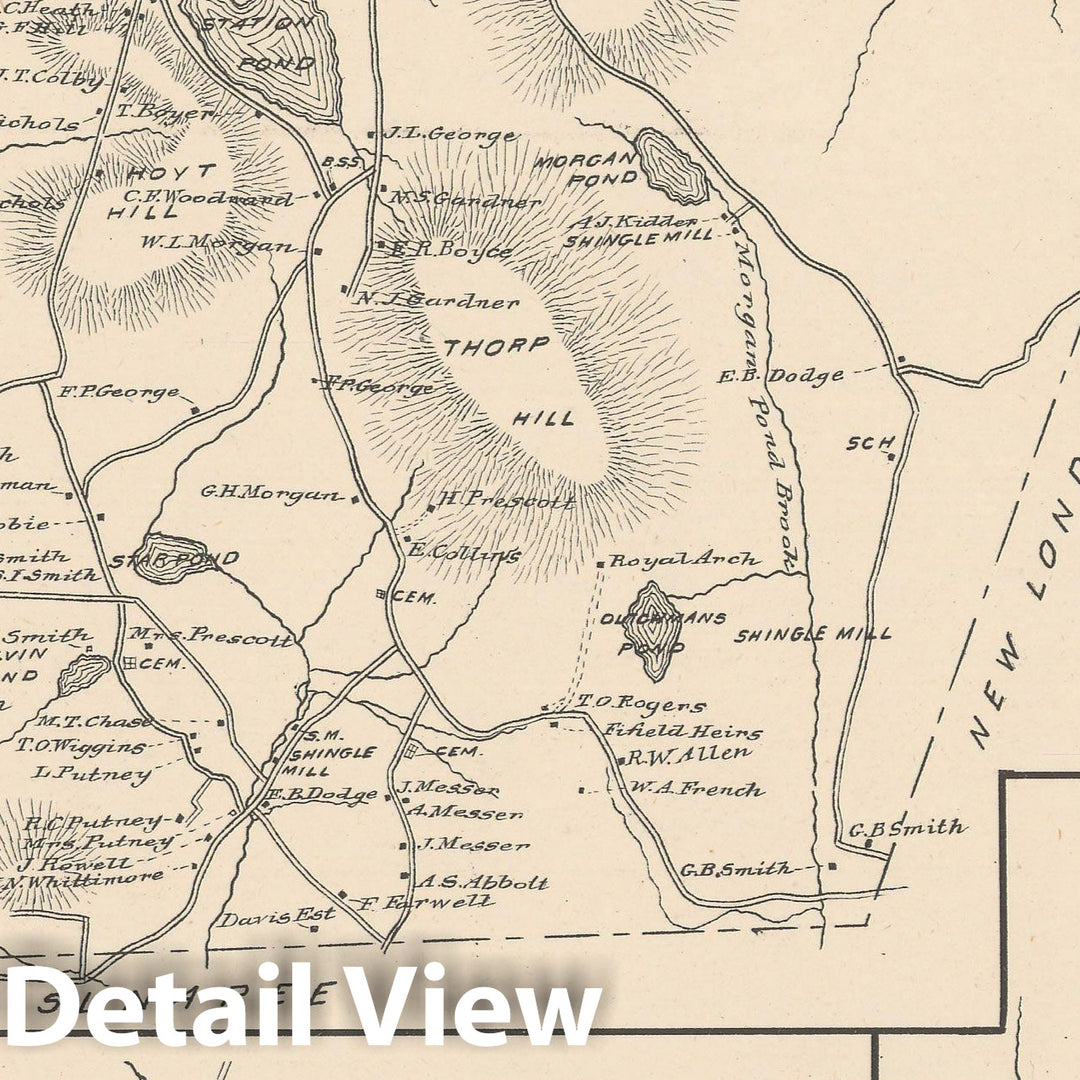 Historic Map : Lempster & Springfield 1892 , Town and City Atlas State of New Hampshire , Vintage Wall Art