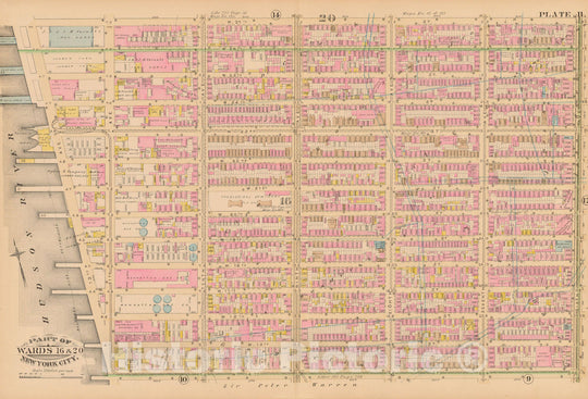 Historic Map : Manhattan & New York City 1885 Plate 011 , Robinson's Atlas City of New York , Vintage Wall Art