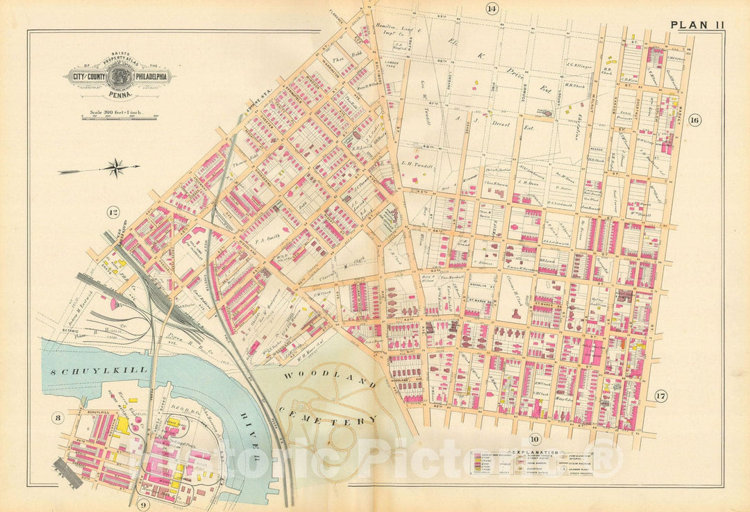 Historic Map : Baist's Property Atlas of Philadelphia, Philadelphia 1895 Plate 011 , Vintage Wall Art