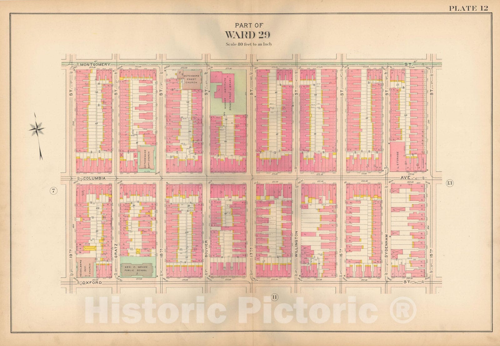 Historic Map : Philadelphia 1907 Plate 012 , Atlas 20th and 29th Wards of the City of Philadelphia , Vintage Wall Art