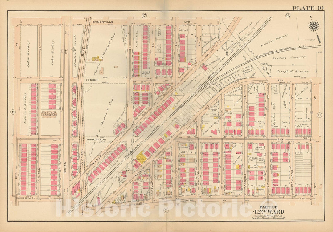 Historic Map : Atlas City of Philadelphia, 42nd Ward, Philadelphia 1913 Plate 010 , Vintage Wall Art