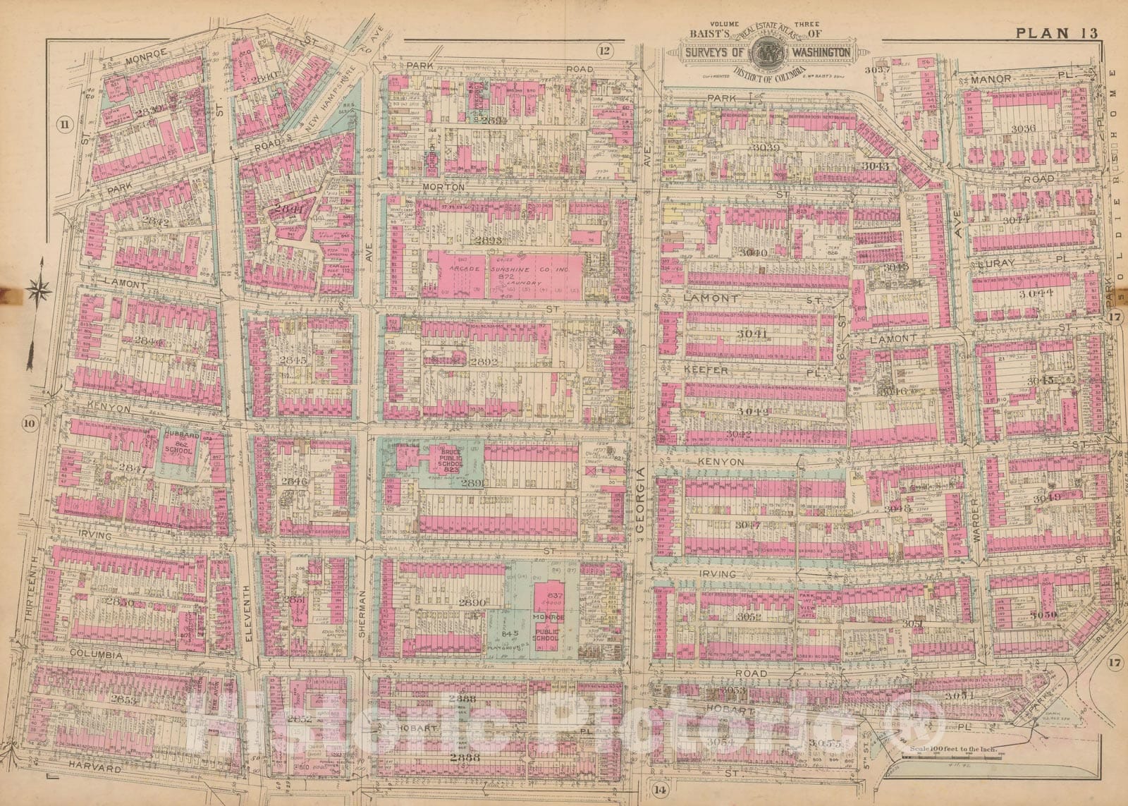 Historic Map : Atlas of Washington D.C. Volume 3 (Outer NW), Washington 1937 Plate 013 , Vintage Wall Art