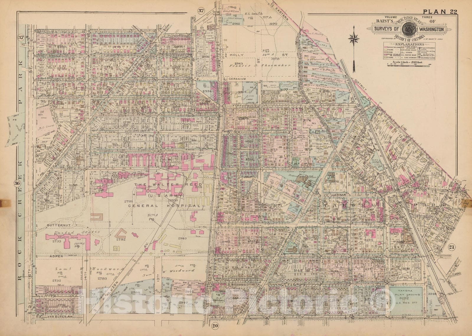 Historic Map : Atlas of Washington D.C. Volume 3 (Outer NW), Washington 1937 Plate 022 , Vintage Wall Art