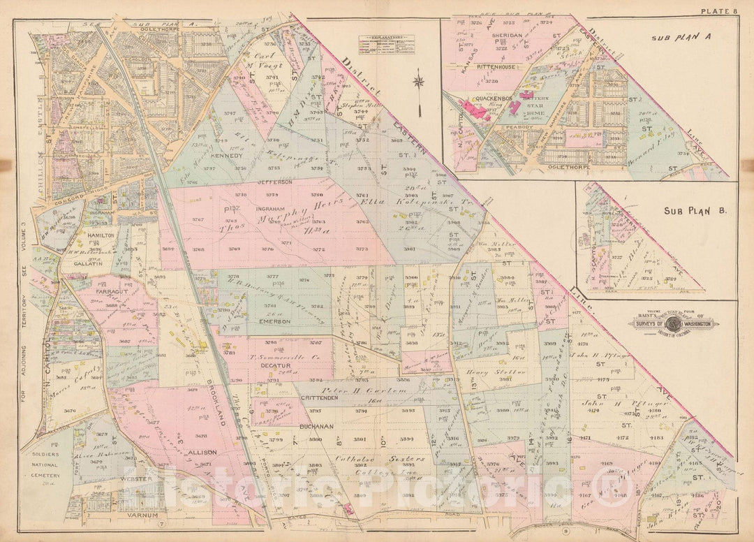 Historic Map : Atlas of Washington D.C. Volume 4 (NE, SE), Washington 1927 Plate 008 , Vintage Wall Art