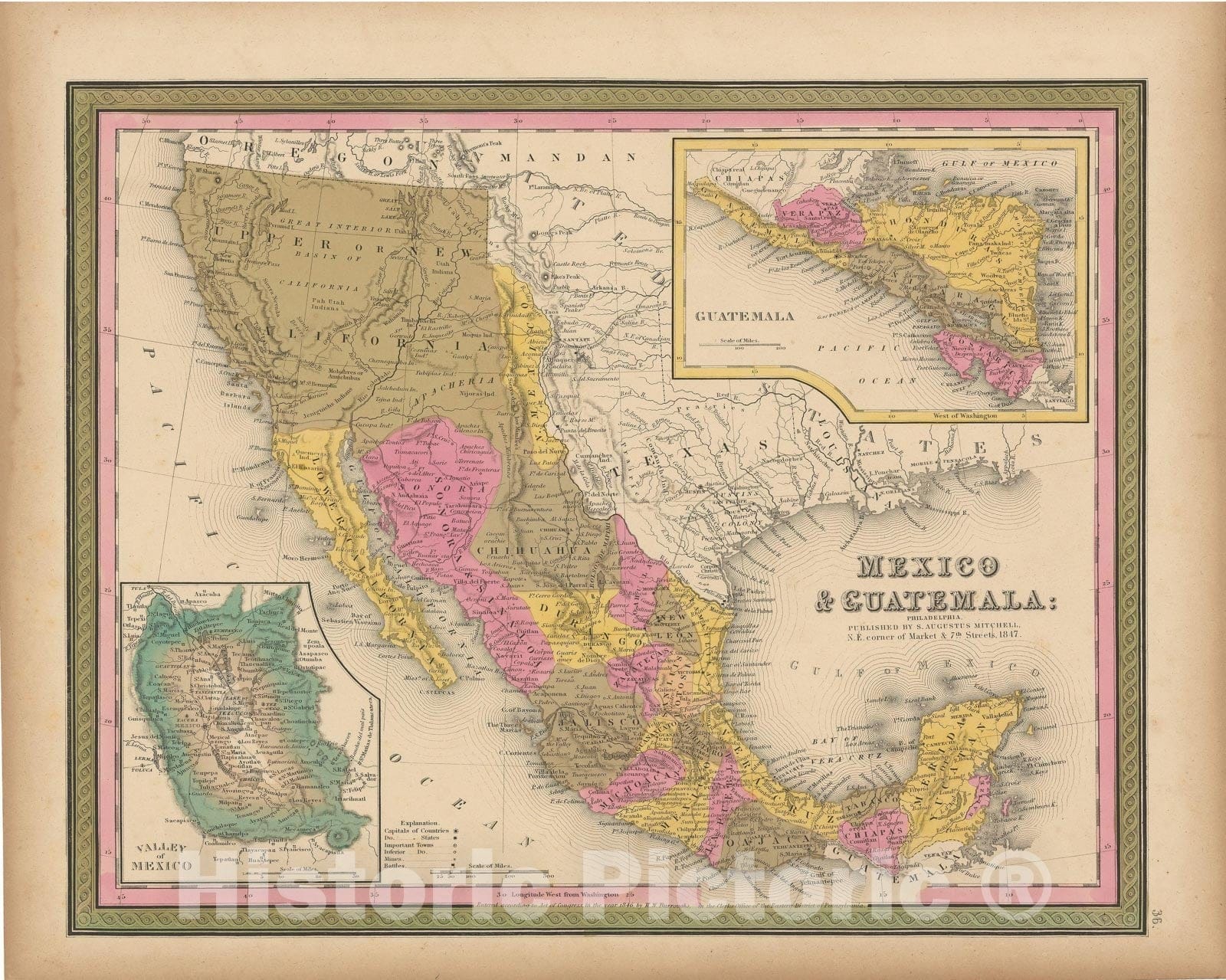 Historic Map : Mexico & Central America 1847 , A New Universal Atlas of the World , Vintage Wall Art