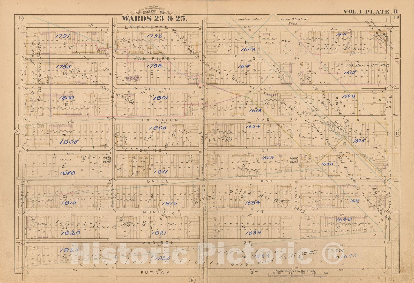 Historic Map : Atlas of Brooklyn Vol. 1, Brooklyn 1880 Plate B , Vintage Wall Art