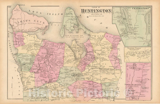 Historic Map : Atlas of Long Island, New York, Babylon & Huntington 1873 , Vintage Wall Art