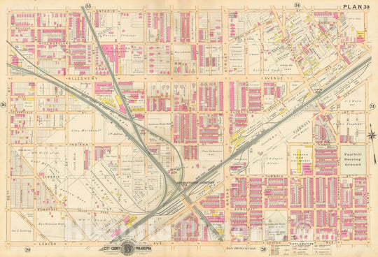 Historic Map : Baist's Property Atlas of Philadelphia, Philadelphia 1895 Plate 030 , Vintage Wall Art