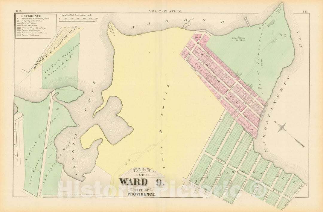 Historic Map : City Atlas of Providence Rhode Island by Wards, Volume II, Providence 1875 Plate Z , Vintage Wall Art