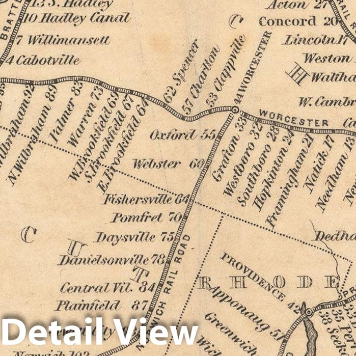 Historic Map : Boston Directory & Almanac Maps, Diagram of Rail Roads Diverging from Boston 1846 Transit Railroad Catography , Vintage Wall Art