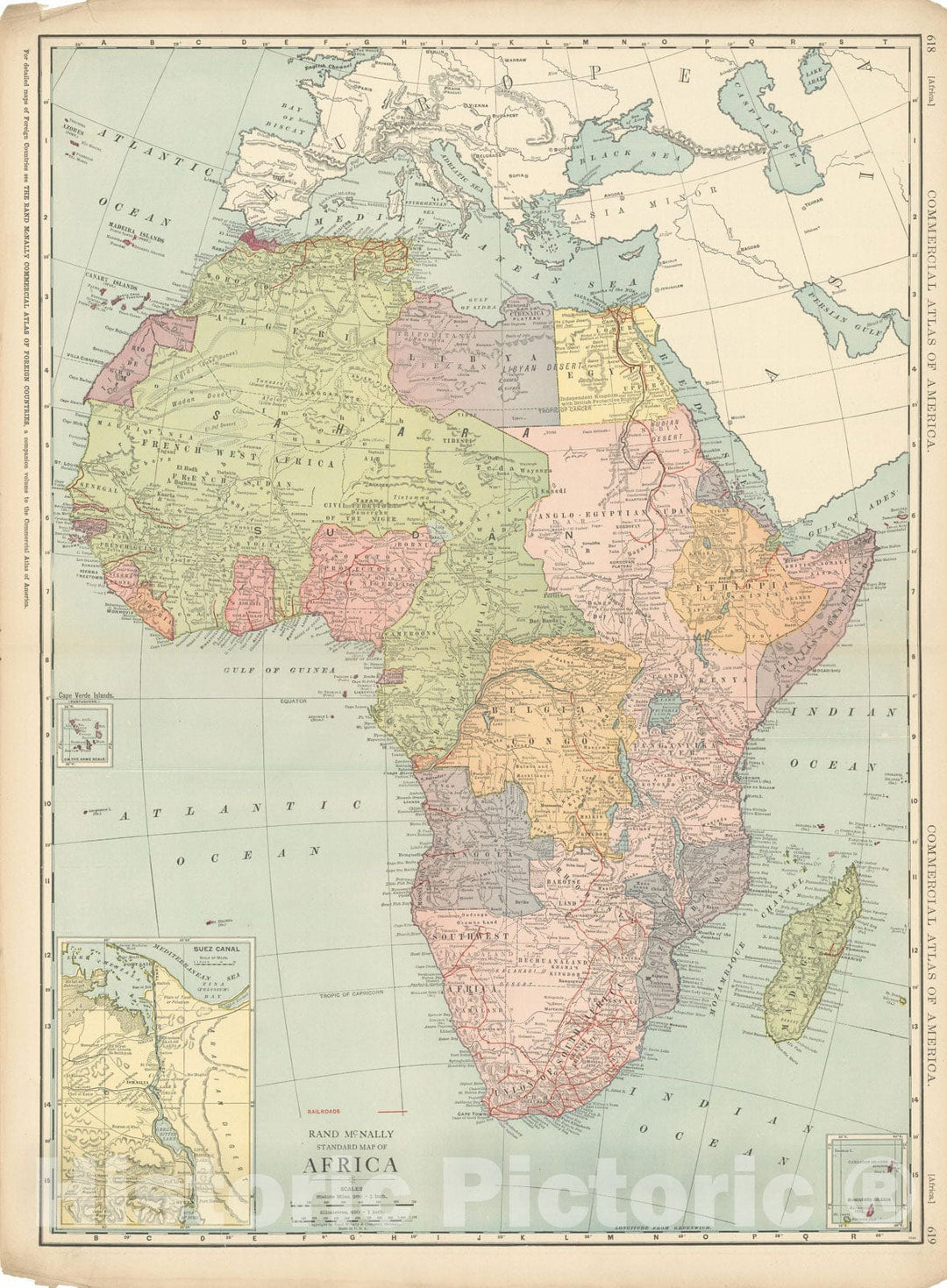 Historic Map : Commercial Atlas of America, 56th Edition, Africa 1925 , Vintage Wall Art