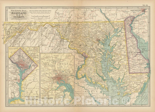 Historic Map : Delaware & Maryland & Washington D.C. (Dist. of Columbia) 1914 Century Atlas , Vintage Wall Art