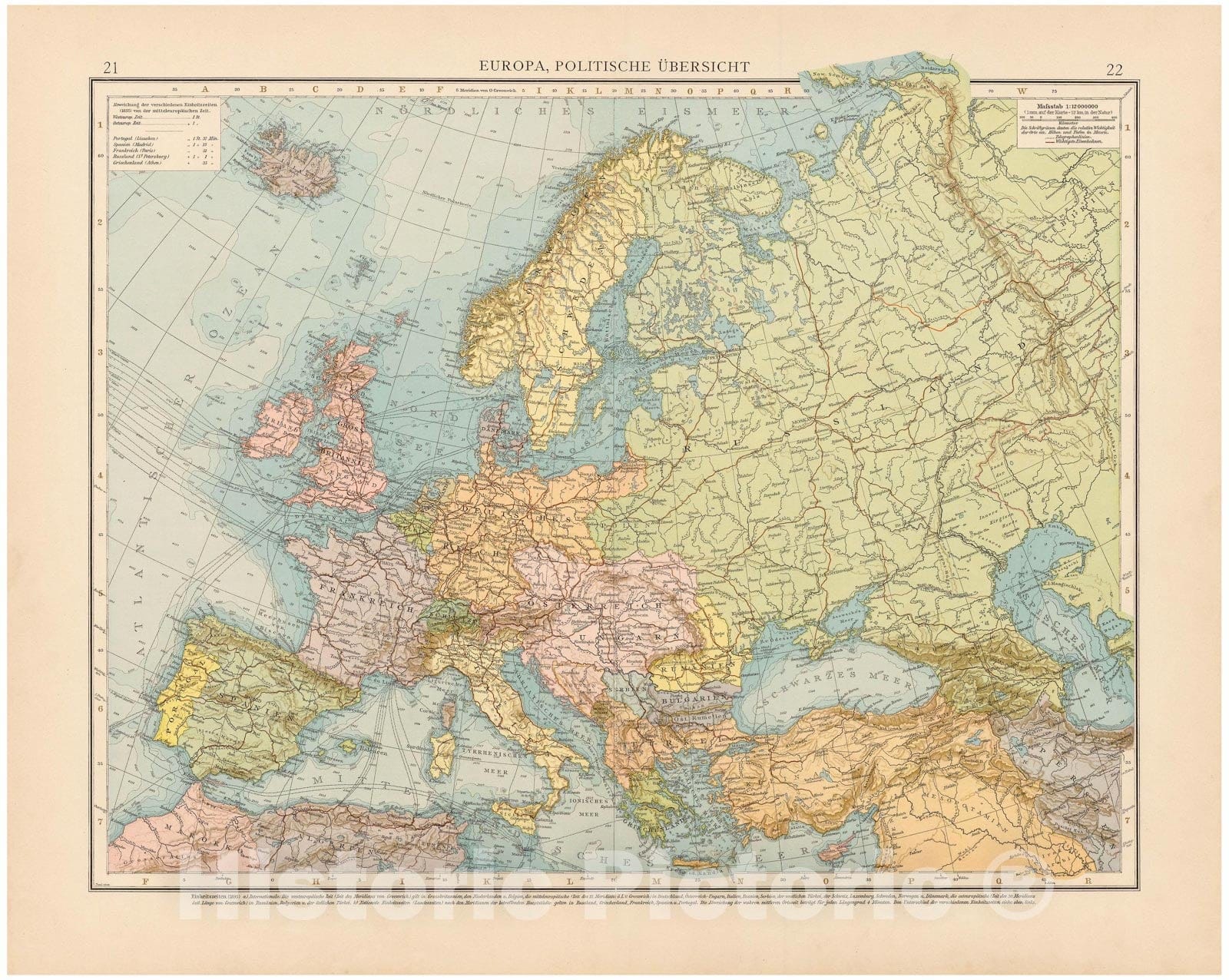 Historic Map : Europe 1899 , Andrees Allgemeiner Handatlas , v2, Vintage Wall Art