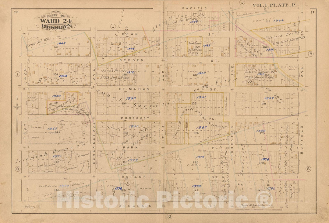 Historic Map : Atlas of Brooklyn Vol. 1, Brooklyn 1880 Plate P , Vintage Wall Art