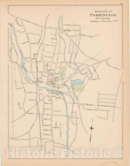 Historic Map : Torrington 1893 , Town and City Atlas State of Connecticut , Vintage Wall Art