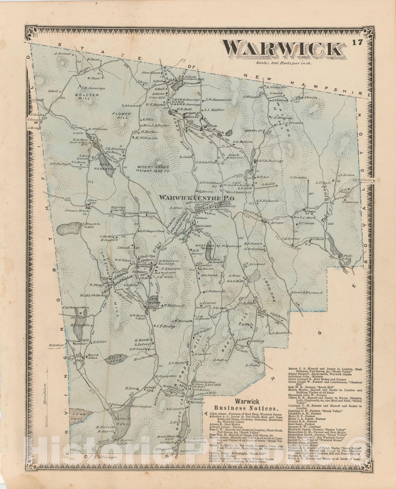 Historic Map : Atlas of Franklin Co. Massachusetts, Warwick 1871 , Vintage Wall Art