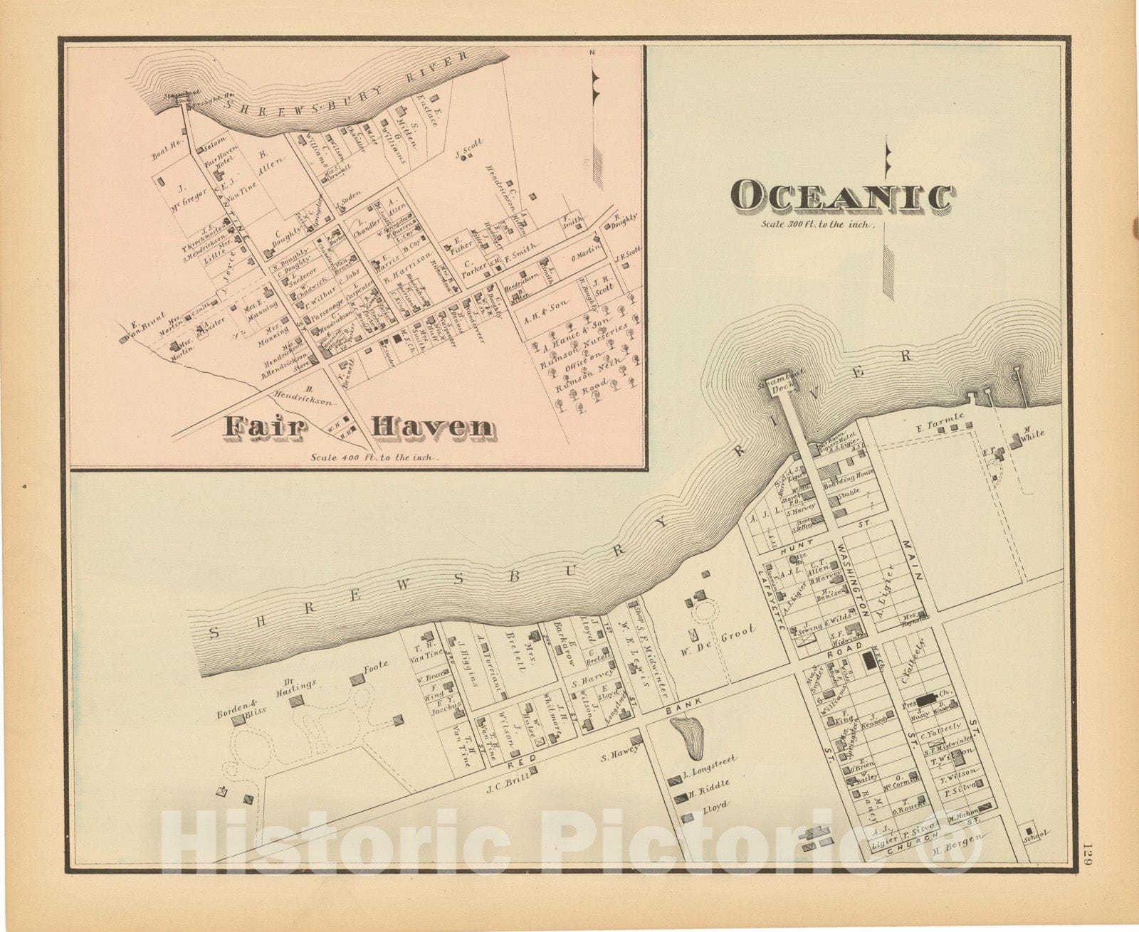 Historic Map : Atlas New Jersey Coast, Fair Haven & Oceanic 1878 , Vintage Wall Art