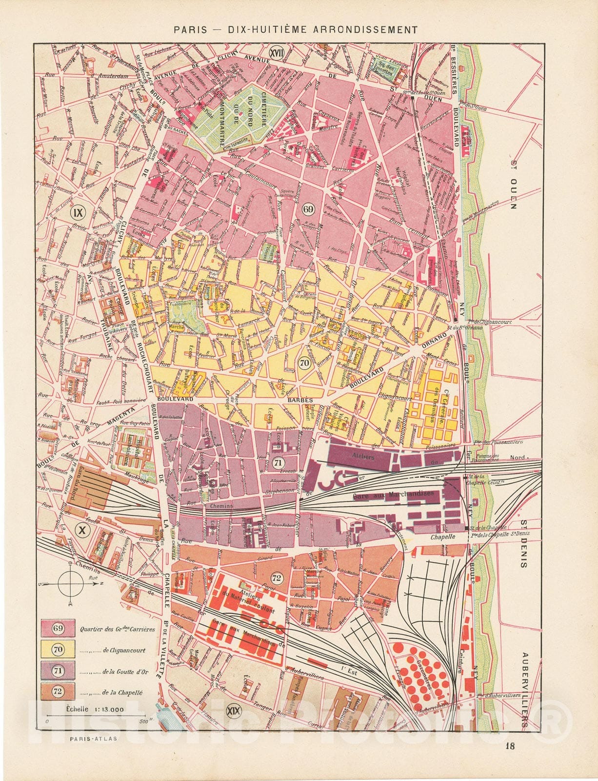 Historic Map : Europe, Paris 1900 18th Arrondissement , Vintage Wall Art