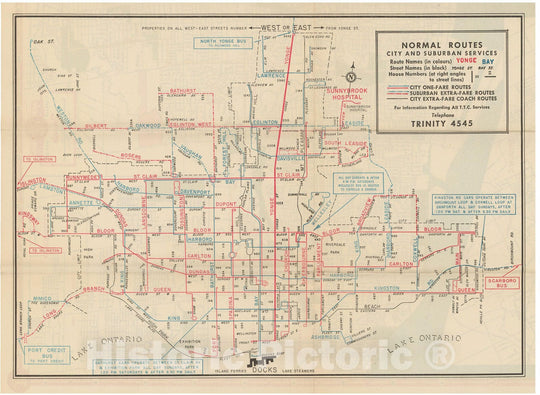 Historic Map : Toronto Transit Map 1948 Railroad Catography , Vintage Wall Art