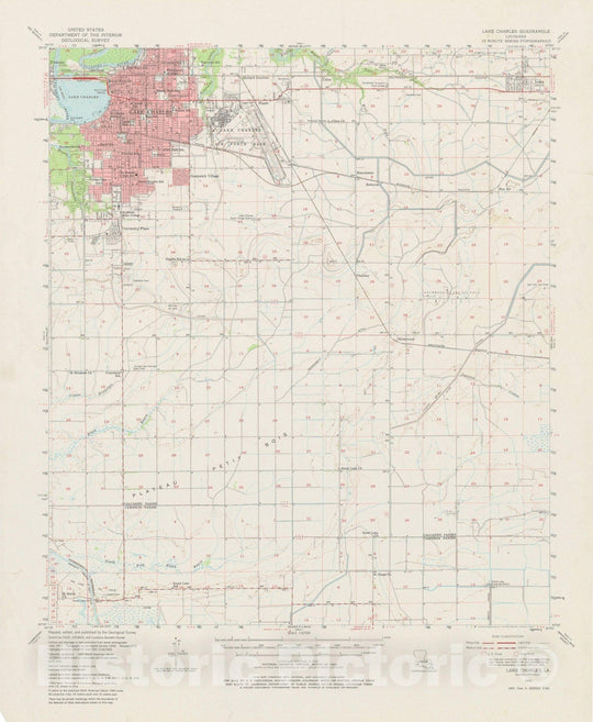 Historic Map : USGS 7.5 Minute Sheets and Quadrangles, Lake Charles 1955 Topographic Map , Vintage Wall Art