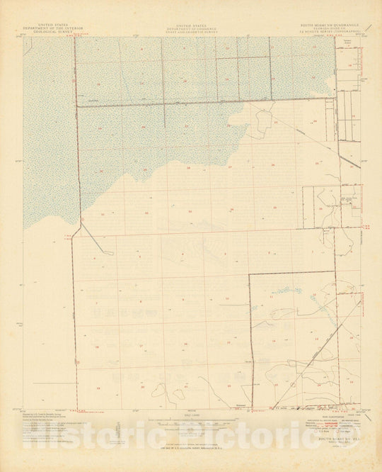 Historic Map : USGS 7.5 Minute Sheets and Quadrangles, South Miami 1949 Topographic Map , Vintage Wall Art