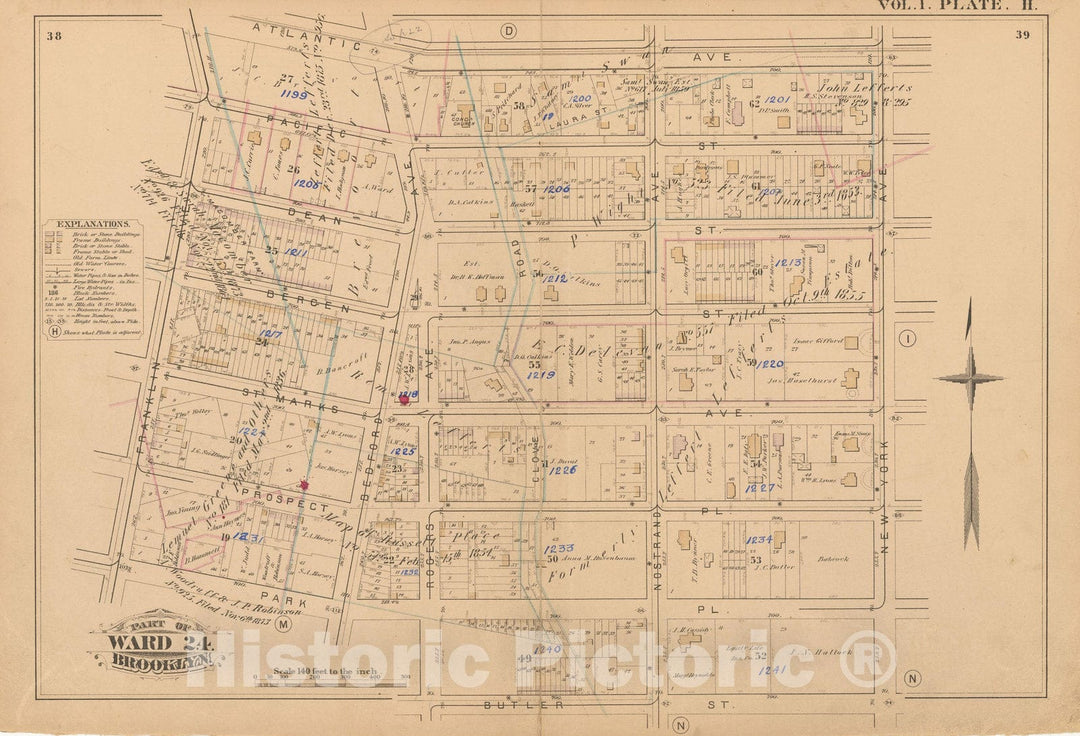 Historic Map : Atlas of Brooklyn Vol. 1, Brooklyn 1880 Plate H , Vintage Wall Art