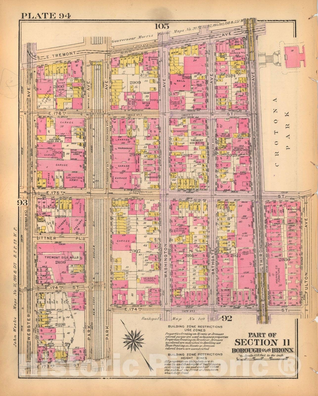 Historic Map : Borough of The Bronx, Sections 9-13, The Bronx 1928 Plate 094 , Vintage Wall Art