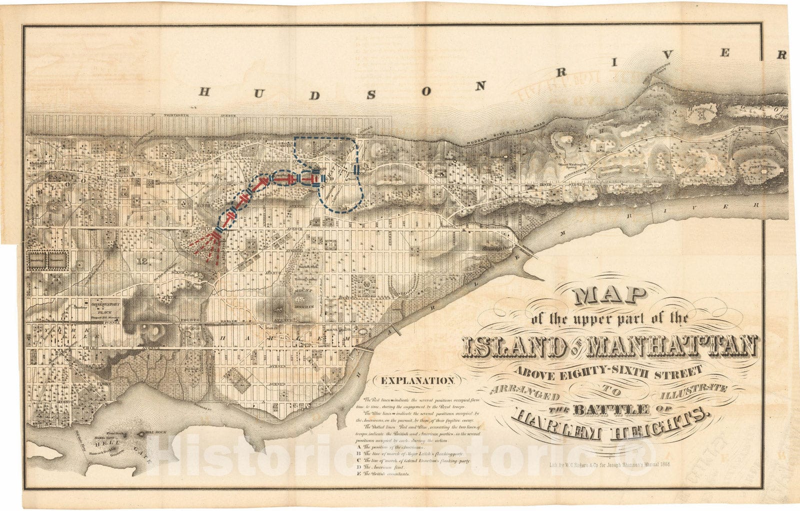 Historic Map : Manhattan & New York City 1868 , v2, Vintage Wall Art