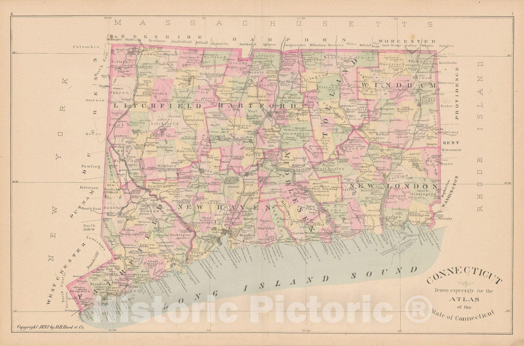 Historic Map : Town and City Atlas State of Connecticut, Connecticut 1893 , v2, Vintage Wall Art