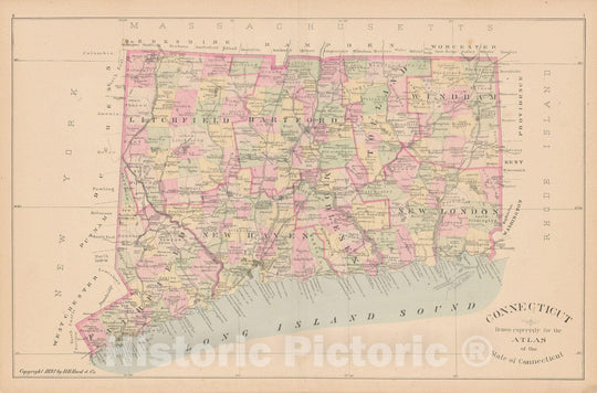 Historic Map : Town and City Atlas State of Connecticut, Connecticut 1893 , v2, Vintage Wall Art